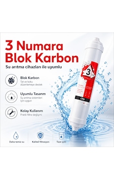 3 Numara Premium Blok Karbon Su Arıtma Filtresi 408694548 3 Numara Premium Blok Karbon Su Arıtma Filtresi 408694548