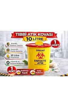 Tıbbi Atık Kovası 10 Litre 1 Adet Kapaklı Tıbbi Atık Kutusu Enfekte Atık Kovası Siyah
