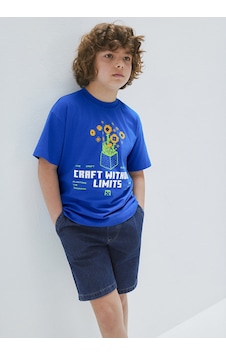 Mavi - Minecraft Baskılı Mavi Tişört 6610436-82491 Mavi - Minecraft Baskılı Mavi Tişört 6610436-82491