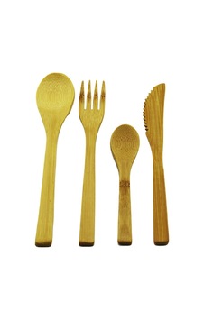 4pcs Ahşap Bambu Mutfak Seti 2 Kaşık - Çatal - Bıçak 5468 Çok Renkli