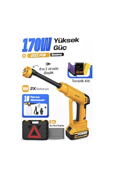 Auhma Acr-10 Şarjlı Araç Yıkama Makinesi Sarı 203 Psı 170w Basınçlı Oto Yıkama Seti 3820 Fırçasız