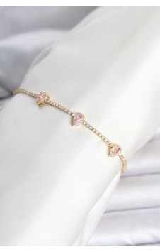 Pirinç Gold Renk Pembe Damla Taş Detaylı Kadın Su Yolu Bileklik Çok Renkli Pirinç Gold Renk Pembe Damla Taş Detaylı Kadın Su Yolu Bileklik Çok Renkli