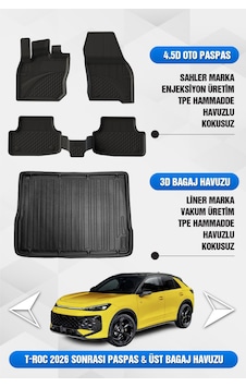 Volkswagen T-roc 2026 Sonrası Uyumlu 4.5d Premium Havuzlu Oto Paspas Ve Liner Ust Bagaj Havuzu