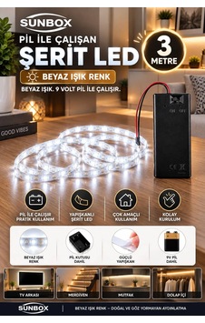 Pilli Led Şerit 3 Metre Beyaz Işık Butonlu- Yapışkanlı Kablosuz Dekoratif Aydınlatma - Pil Hediyedir Beyaz Beyaz Pilli Led Şerit 3 Metre Beyaz Işık Butonlu- Yapışkanlı Kablosuz Dekoratif Aydınlatma - Pil Hediyedir Beyaz Beyaz