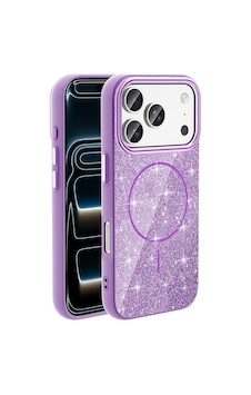 İphone 18 Pro Max Kılıf M-safe Şarj Özellikli Parlayan Simli Zore Okso Kapak - Derin Mor