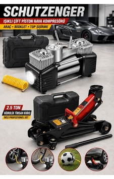 2.5 Ton Hidrolik Araç Kaldırma Kriko Ve Çift Piston Hava Kompresörü İki Plastik Çanta Araç Seti 2.5 Ton Hidrolik Araç Kaldırma Kriko Ve Çift Piston Hava Kompresörü İki Plastik Çanta Araç Seti