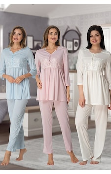 Effort Kadın Pembe Dantel Detaylı Lohusa Hamile Pijama Takımı Pembe