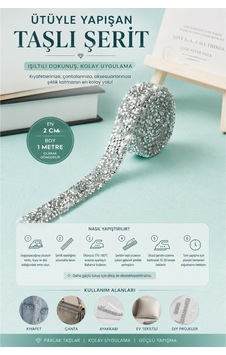 Gümüş Ütüyle Yapışan Taşlı Şerit Aplik 2 Cm X 1 Metre Abiye Elbise Gelinlik Süsleme Diğer