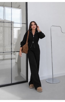 Unika Boutique Kadın Çift Fermuarlı Geniş Paça Triko Takım Çok Renkli Unika Boutique Kadın Çift Fermuarlı Geniş Paça Triko Takım Çok Renkli