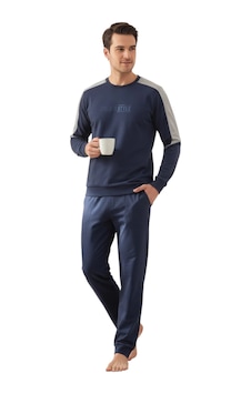 Over Sleep By Poleren Over Sleep 2426 Erkek Kışlık Likralı Süprem Pijama Takımı Lacivert Over Sleep By Poleren Over Sleep 2426 Erkek Kışlık Likralı Süprem Pijama Takımı Lacivert