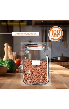 Klips Desenli Büyük Boy Kavanoz Görünümlü Kilitli Doypack Saklama Poşeti 17x27cm - 1000ml 100 Adet Şeffaf Klips Desenli Büyük Boy Kavanoz Görünümlü Kilitli Doypack Saklama Poşeti 17x27cm - 1000ml 100 Adet Şeffaf