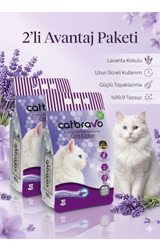 Catbravo Doğal Bentonite- Süper Topaklanan Lavanta Kokulu Kedi Kumu 10 Lt X 2 Adet Catbravo Doğal Bentonite- Süper Topaklanan Lavanta Kokulu Kedi Kumu 10 Lt X 2 Adet