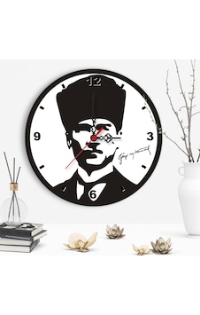 Dekoratif Atatürk Tasarımlı Ahşap Duvar Saati - 1 Beyaz - Siyah Dekoratif Atatürk Tasarımlı Ahşap Duvar Saati - 1 Beyaz - Siyah