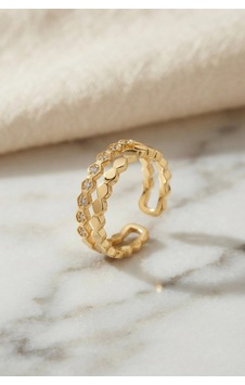 Mey İthalat Gold Renk Sıralı Petek Ve Zirkon Taşlı Model Kadın Yüzük Açık Kahverengi Mey İthalat Gold Renk Sıralı Petek Ve Zirkon Taşlı Model Kadın Yüzük Açık Kahverengi