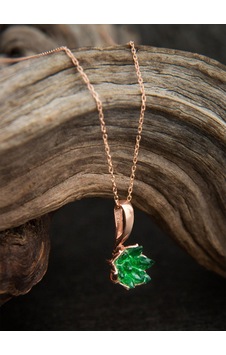 Rose Altın Kaplama Yeşil Zirkon Taşlı Lotus Çiçeği Kadın Kolye Gümüş Rose Altın Kaplama Yeşil Zirkon Taşlı Lotus Çiçeği Kadın Kolye Gümüş
