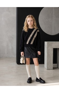 Zekids Kız Çocuk Siyah Etnik Desenli Şerit Detaylı Sweatshirt-17447 Zekids Kız Çocuk Siyah Etnik Desenli Şerit Detaylı Sweatshirt-17447