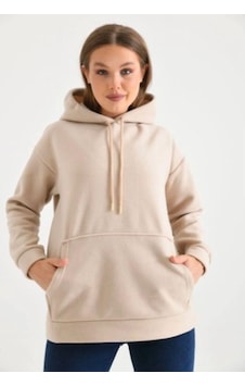 Lovie Moda Kadın Kapşonlu Sweatshirt Bej Lovie Moda Kadın Kapşonlu Sweatshirt Bej