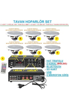 Tavan Hoparlör Seti 1 Adet Hat Trafolu 2 Bölge Amfi + 6 Adet 16 Cm Hat Tafolu Tavan Hoparlör Tavan Hoparlör Seti 1 Adet Hat Trafolu 2 Bölge Amfi + 6 Adet 16 Cm Hat Tafolu Tavan Hoparlör