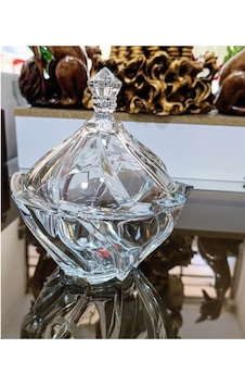 Kristal Kapaklı Şekerlik Kase 18 Cm Ağız Çapı Şeffaf
