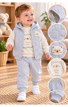 Baby Hi Ayıcıklı Şişme Yelekli Erkek Üçlü Takım 9-18 Aylık -dü649327 - Mavi Baby Hi Ayıcıklı Şişme Yelekli Erkek Üçlü Takım 9-18 Aylık -dü649327 - Mavi