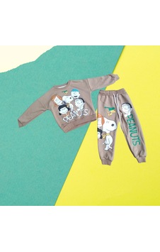 Trend Kids 2 İplik Şardonlu Peanuts Alt & Üst Takım Bej