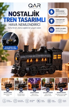 Siyah Tren Tasarımlı Hava Nemlendirici Dekoratif Masa Üstü Ortam Nemlendirici Kumandasız