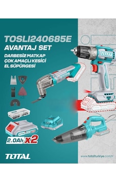 Total TOSLI240685E Matkap+Çok Amaçlı Kesici+El Süpürgesi 3'lü Set Total TOSLI240685E Matkap+Çok Amaçlı Kesici+El Süpürgesi 3'lü Set