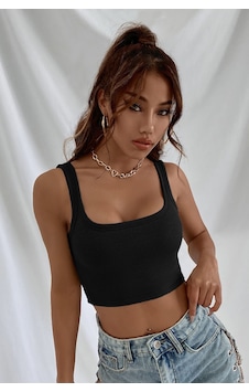 Veraura Lifestyle Kadın Siyah Kalın Askılı Crop Top Büstiyer Veraura Lifestyle Kadın Siyah Kalın Askılı Crop Top Büstiyer