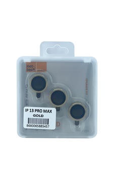 Nettech Apple Uyumlu iPhone 13 Pro Max Damla Model 3in Kamera Cam Koruyucu - Gold
