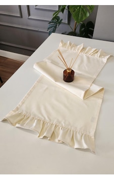 Venüs Keten 2-kenar Fırfırlı Vintage Runner Örtü Krem 40x110