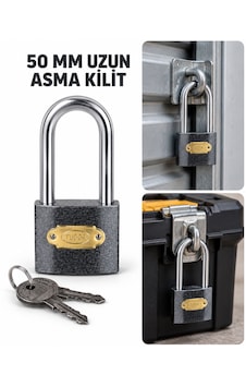 50 Mm Gri Uzun Kelepçeli Asma Kilit Anahtarlı Dolap, Bavul Ve Takım Çantası Kilidi 50 Mm Gri Uzun Kelepçeli Asma Kilit Anahtarlı Dolap, Bavul Ve Takım Çantası Kilidi