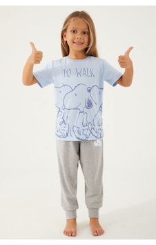 Snoopy To Walk Mavi Kız Çocuk Kısa Kol Pijama Takım Mavi