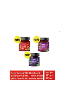 Şeker İlavesiz Çilek Karadut Ve Vişne Reçeli Ekstra Geleneksel 3'lü Set X 275 Gr Şeker İlavesiz Çilek Karadut Ve Vişne Reçeli Ekstra Geleneksel 3'lü Set X 275 Gr