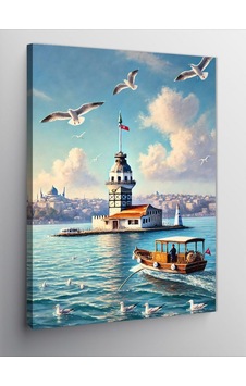 Kanvas Tablo Kız Kulesi Ve Uçan Martılar 100cmx140cm