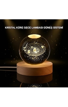 Led - 961 - Işıklı Kristal Küre Ahşap Standlı Dekoratif - Csmo-tex - Gezegen Model