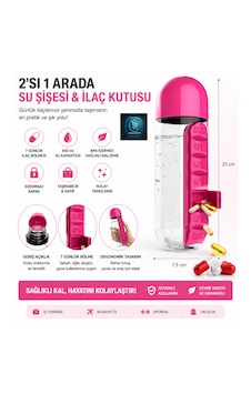 Su Şişesi & Ilaç Kutusu 2'si 1 Arada 600 Ml Matara Suluk Pembe Su Şişesi & Ilaç Kutusu 2'si 1 Arada 600 Ml Matara Suluk Pembe