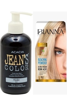 Jeans Color Violet (mor) Saç Boyası 250ml +bianna Saç Açıcı Tek Kullanımlık Set Açıcı Jeans Color Violet (mor) Saç Boyası 250ml +bianna Saç Açıcı Tek Kullanımlık Set Açıcı
