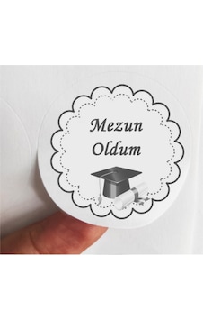 48 Adet 4 Cm Kepli Diplomalı Mezun Oldum Mezuniyet Baskılı Mat Etiket Sticker