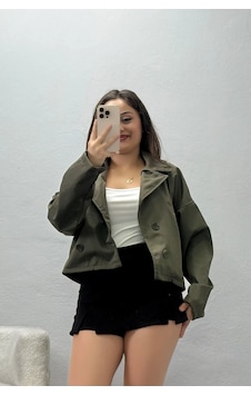 Belendir Kadın Astarsız Kruvaze Yaka Kısa Trençkot Haki Belendir Kadın Astarsız Kruvaze Yaka Kısa Trençkot Haki