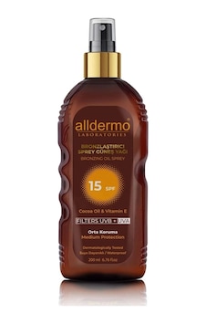 Alldermo Bronzlaştırıcı Sprey Güneş Yağı SPF15 200 ML Alldermo Bronzlaştırıcı Sprey Güneş Yağı SPF15 200 ML