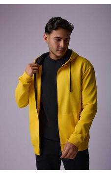 Defys Defy S Erkek Oversize Kapüşonlu Fermuarlı Cepli Sweatshirt Sarı - 527577758 Sarı