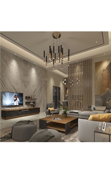 Trendstyle 4s Mdf Tv Ünitesi Ve Orta Sehpa 2'li Set - Ceviz Siyah Mermer Ceviz - Royal Mermer