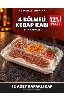4 Bölmeli Pp Kapaklı Kebap Kabı 12 Li Şeffaf Bölmeli Yemek Ve Paket Servis Kabı 4 Bölmeli Pp Kapaklı Kebap Kabı 12 Li Şeffaf Bölmeli Yemek Ve Paket Servis Kabı