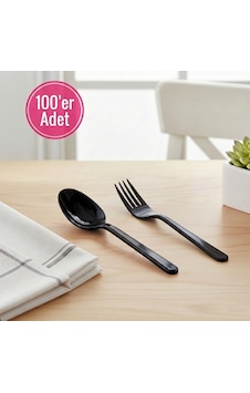 100 'er Adet Siyah Plastik Lüx Çatal Ve Kaşık Seti 100 'er Adet Siyah Plastik Lüx Çatal Ve Kaşık Seti