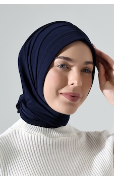 Üç Farklı Bağlamalı Tesettür Hazır Pratik Şal Lacivert Lacivert Üç Farklı Bağlamalı Tesettür Hazır Pratik Şal Lacivert Lacivert