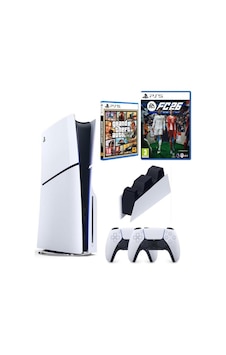 Playstation 5 Slim +2.kol Dualsense +şarj İstasyonu +ps5 Fc26 + Gta V