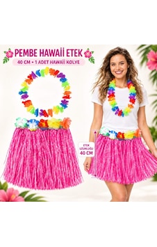 Colezium Hawaii Luau Ha Pembe Püsküllü 40 Cm Etek Ve Hawaii Kolye Seti