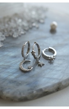 3 Lü Ay Ve Yıldız Model Gümüş Renk Set Küpe - Lisinya çok renkli 3 Lü Ay Ve Yıldız Model Gümüş Renk Set Küpe - Lisinya çok renkli
