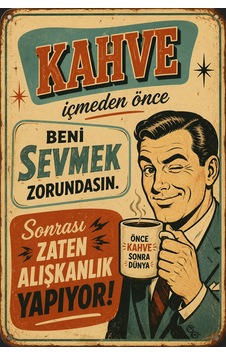 Komik Kahve Sözlü Retro Mdf Duvar Dekoru Vintage Kahve Temalı Ahşap Tablo