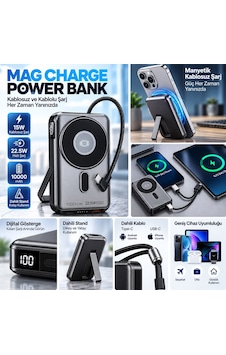 Mi 15 Uyumlu 10000 Mah Manyetik Kablosuz Powerbank 22.5w Hızlı Şarj, Standlı Ve Dijital Göstergeli Siyah Mi 15 Uyumlu 10000 Mah Manyetik Kablosuz Powerbank 22.5w Hızlı Şarj, Standlı Ve Dijital Göstergeli Siyah